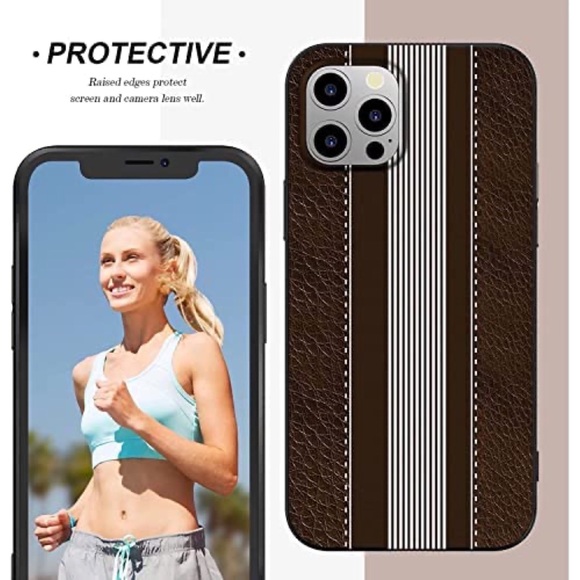 iPhone 12/12 Pro Soft Silicone Premium PU Leather Full Protective Striped Case - Picture 4 of 9